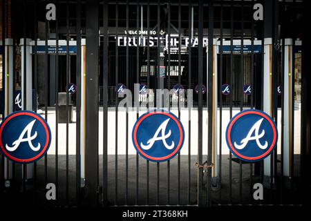 Atlanta, Georgia, USA: 13 agosto 2022 - ingresso al Truist Stadium di Atlanta, Georgia. Lo stadio è un campo da baseball e sede degli Atlanta Braves -M. Foto Stock