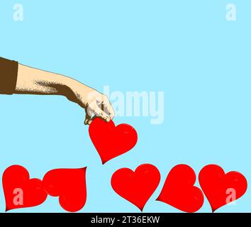 Mano che prende il cuore rosso Foto Stock