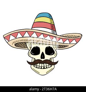 Illustrazione vettoriale di Un cranio con Un cappello Sombrero messicano Illustrazione Vettoriale