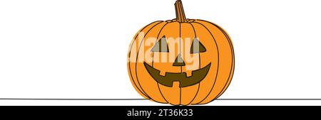 disegno a linea singola continuo a colori della zucca di halloween jack-o-lantern, illustrazione vettoriale line art Illustrazione Vettoriale