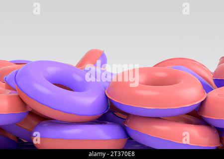 Pila di anelli gonfiabili per piscina isolata su sfondo bianco. rappresentazione 3d del concetto e delle vacanze estive Foto Stock