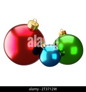 Tre colorate baule natalizie isolate su sfondo bianco. rendering 3d. Foto Stock