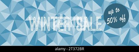 Banner invernale, offerta speciale fino al 50%, sfondo geometrico blu senza cuciture, illustrazione vettoriale Illustrazione Vettoriale