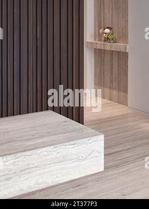 Dettagli del banco ricevimento. Mount Row Apartments, Londra, Regno Unito. Architetto: Studio Mackereth, 2023. Foto Stock