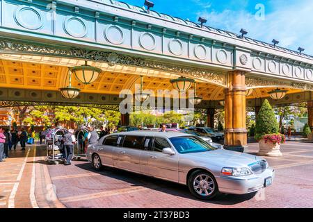 Ingresso al Bellagio Hotel, servizio limousine Las Vegas, Nevada, Clark County USA Foto Stock