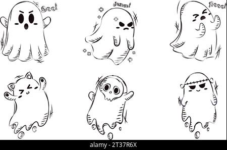 Set di simpatici personaggi fantasma di halloween Vector Illustrazione Vettoriale