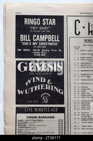 Pubblicità nel 1970 NME Music Paper for New Release Records di Genesis e Ringo Starr Foto Stock