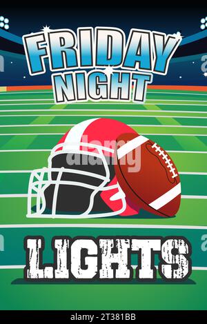 Un'illustrazione vettoriale del poster del banner "Friday Night Lights" dell'American Football Illustrazione Vettoriale