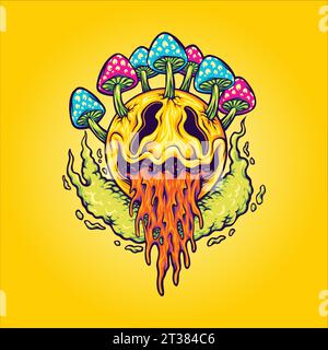 Follia a funghi sorrisi psichedelici vivaci illustrazioni vettoriali per il logo del tuo lavoro, t-shirt di merchandising, adesivi e disegni di etichette, poster, saluti Illustrazione Vettoriale