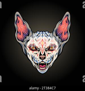 Incubo abbraccia le illustrazioni vettoriali di oscurità della testa di pipistrello ornata per il logo del tuo lavoro, la t-shirt del merchandisse, gli adesivi e i disegni delle etichette, il poster e il saluto Illustrazione Vettoriale