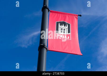 DEKALB, il, USA - 17 OTTOBRE 2023: Bandiera del college nel campus della Northern Illinois University. Foto Stock