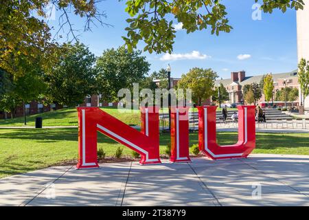 DEKALB, il, USA - 17 OTTOBRE 2023: College Letters nel campus della Northern Illinois University. Foto Stock