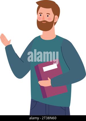 uomo barbuto con un libro Illustrazione Vettoriale