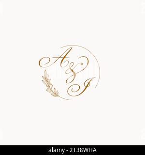 Logo monogramma matrimonio con iniziali ai con foglie ed eleganti linee circolari grafica vettoriale Illustrazione Vettoriale