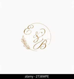 Iniziali logo EB con monogramma nuziale con foglie ed eleganti linee circolari grafica vettoriale Illustrazione Vettoriale
