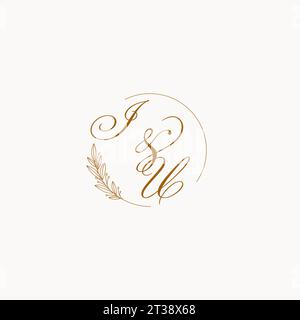 Iniziali logo monogramma nuziale IU con foglie ed elegante grafica vettoriale con linee circolari Illustrazione Vettoriale