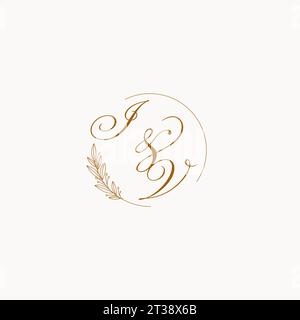 Logo monogramma per matrimonio con iniziali IV con foglie ed eleganti linee circolari grafica vettoriale Illustrazione Vettoriale