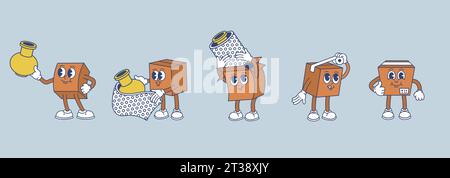 Guida alla confezione fragile. Come imballare nella scatola di cartone istruzioni passo passo per illustrazione vettoriale Illustrazione Vettoriale