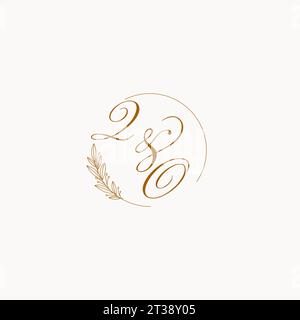 Logo monogramma QO per matrimoni con foglie ed eleganti linee circolari con grafica vettoriale Illustrazione Vettoriale