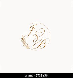 Logo monogramma JB nuziale con foglie ed eleganti linee circolari grafica vettoriale Illustrazione Vettoriale