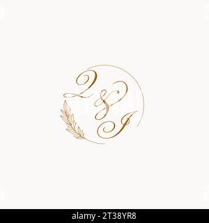 Logo monogramma QI Wedding con foglie ed elegante grafica vettoriale con linee circolari Illustrazione Vettoriale