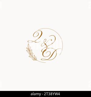Logo monogramma QD con foglie ed eleganti linee circolari Illustrazione Vettoriale