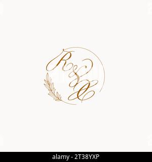 Logo monogramma con iniziali RX nuziali con foglie ed elegante grafica vettoriale con linee circolari Illustrazione Vettoriale