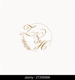 Logo monogramma ZH per matrimoni con foglie ed eleganti linee circolari grafica vettoriale Illustrazione Vettoriale