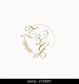 Logo monogramma ZG per matrimoni con foglie ed eleganti linee circolari grafica vettoriale Illustrazione Vettoriale