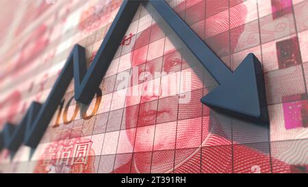 Grafico rosso cadente sul diagramma di Yuan Money Foto Stock