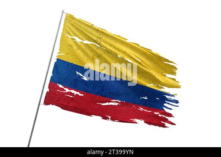 La Colombia ha strappato la bandiera su sfondo trasparente. Foto Stock