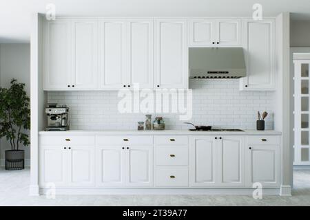 Cucina spaziosa. Rendering 3D. Foto Stock