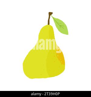 Frutto della pera. Illustrazione vettoriale in stile cartone animato isolato di pera con foglia. Illustrazione Vettoriale