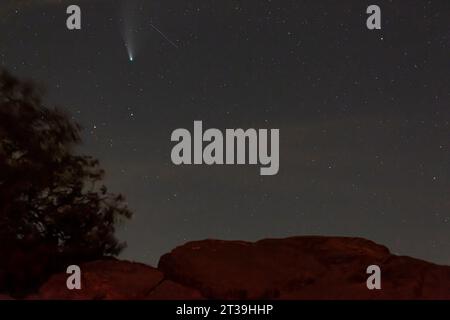 Foto della cometa Neoswise ripresa dal vertice di Feldberg in Germania il 23. 2020 luglio dopo il tramonto Foto Stock