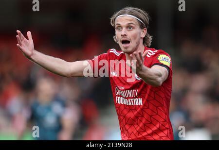 Ronan Darcy gestures di Crawley Town durante la partita della EFL League Two tra Crawley Town e Crewe Alexandra al Broadfield Stadium di Crawley. 21 ottobre 2023 Foto Stock