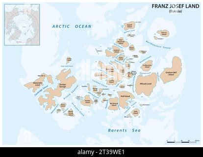 Mappa dell'arcipelago russo Franz Josef Land Foto Stock