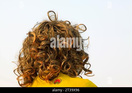 primo piano della decorazione dei capelli sotto il cielo blu, nel nord della Cina Foto Stock