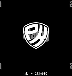 Logo PX monogramma stile emblema con idee di modello per il design della forma dello scudo Illustrazione Vettoriale