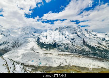 Vista panoramica del ghiacciaio Gorner a Zermatt, Svizzera Foto Stock