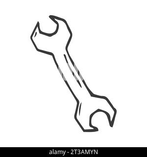 Chiave per scimmia disegnata a mano disegno della linea di schizzo. Logo icona Doodle vettoriale utensile meccanico Illustrazione Vettoriale