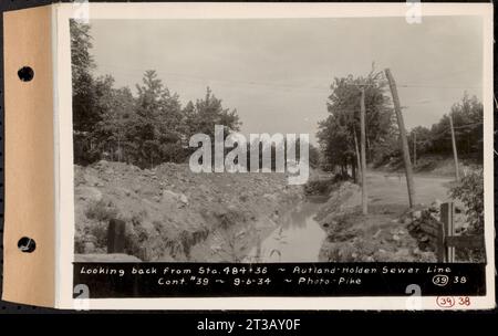 Contratto n. 39, Trunk Line Sewer, Rutland, Holden, guardando indietro da sta. 484+36, Rutland-Holden Sewer Line, Rutland, Massachusetts, 6 settembre, 1934 Foto Stock