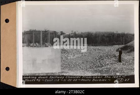 Contratto n. 112, Spillway al pozzo 2 dell'acquedotto Quabbin, Holden, guardando il canale di versamento dalla vicina sta. 160 gradi, albero 2, Holden, Mass., 20 novembre, 1940 Foto Stock