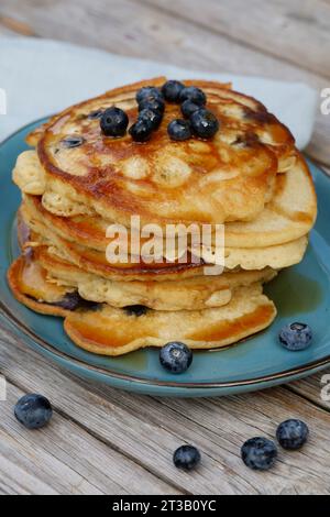 Blaubeer-Pancakes, Pancake, Pancakes, Pfannkuchen, Blaubeeren-Pfannkuchen, Pfannekuchen, Blaubeere, Heidelbeere, Blaubeeren, Heidelbeeren, Blau-Beere, Foto Stock