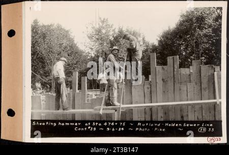 Contratto n. 39, Trunk Line Sewer, Rutland, Holden, martello di protezione presso sta. 474+75, Rutland-Holden Sewer Line, Rutland, Massachusetts, 6 settembre, 1934 Foto Stock