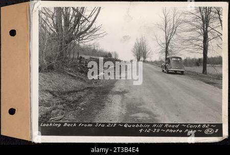 Contratto n. 82, costruzione di Quabbin Hill Road, Ware, guardando indietro da sta. 213, Ware, Mass., 12 aprile 1939 Foto Stock