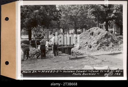 Contratto n. 71, WPA Sewer Construction, Holden, Main Street, pozzetto 6B3-3, Holden Sewer, Holden, Massachusetts, 21 agosto 1940 Foto Stock