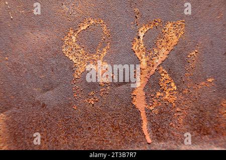 C'è scritto 88 sulla porta di metallo arrugginito Foto Stock