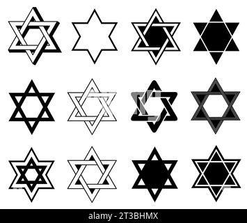 Collezione di diverse illustrazioni di Star of David isolate su bianco Foto Stock