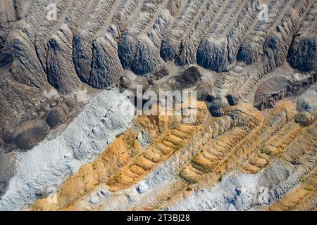 Vista aerea sul paesaggio sfruttato e devastato della fossa opencast Nochten, miniera di lignite vicino a Weißwasser / Weisswasser, Sassonia, Germania orientale Foto Stock