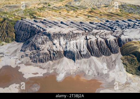 Vista aerea sul paesaggio sfruttato e devastato della fossa opencast Nochten, miniera di lignite vicino a Weißwasser / Weisswasser, Sassonia, Germania orientale Foto Stock
